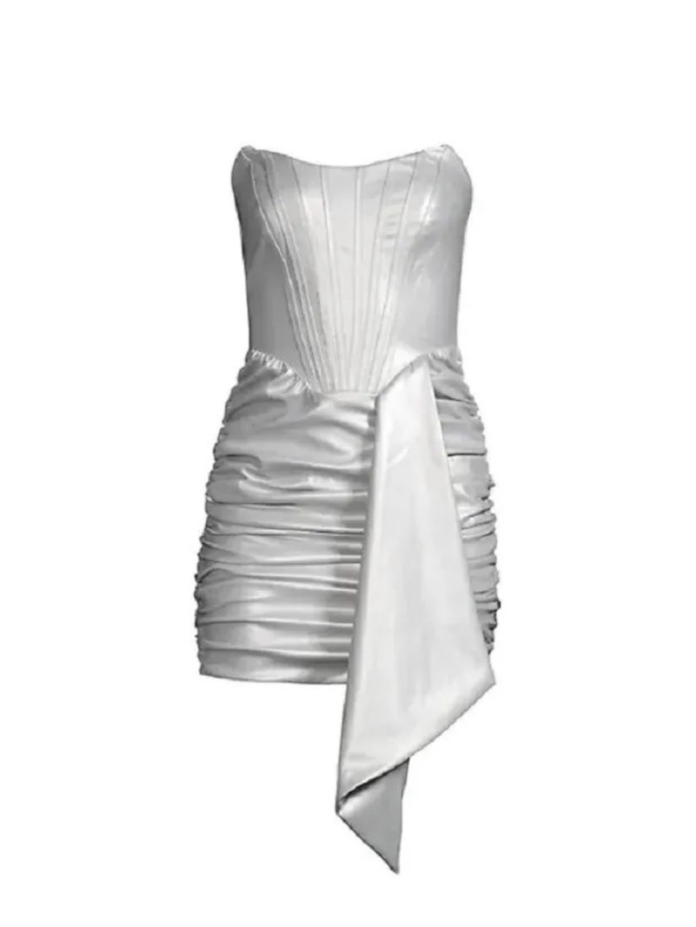 Lavish Alice Metallic Silver Faux Leather Strapless Corset Cocktail Mini Dress